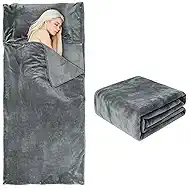 Tuphen Flannel Sleeping Bag Liner, Fluffy Sleeping Sack with Hidden Zipper for Warm or Cold Weather, Thick Travel Sheets for Hotel, Camping, Backpacking, Traveling & Dirty Proof, Gray，86 x 41‘’