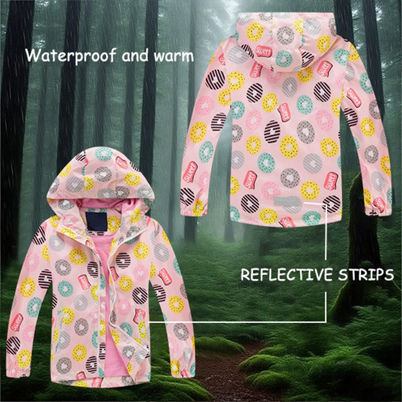 Chaqueta cortavientos transpirable para niñas de 3 a 12 años, ligera, con capucha, ideal para deportes y juegos en todas las estaciones, con bolsillo y cremallera, fácil de plegar en mochila.