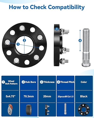 Miniatura 7 de Espaciadores de rueda de 5x4.75 para Blazer Camaro Corvette S10, XLR Eldorado, espaciadores de rueda de 20mm 5x120.65 de 70.3mm centrados en el cubo