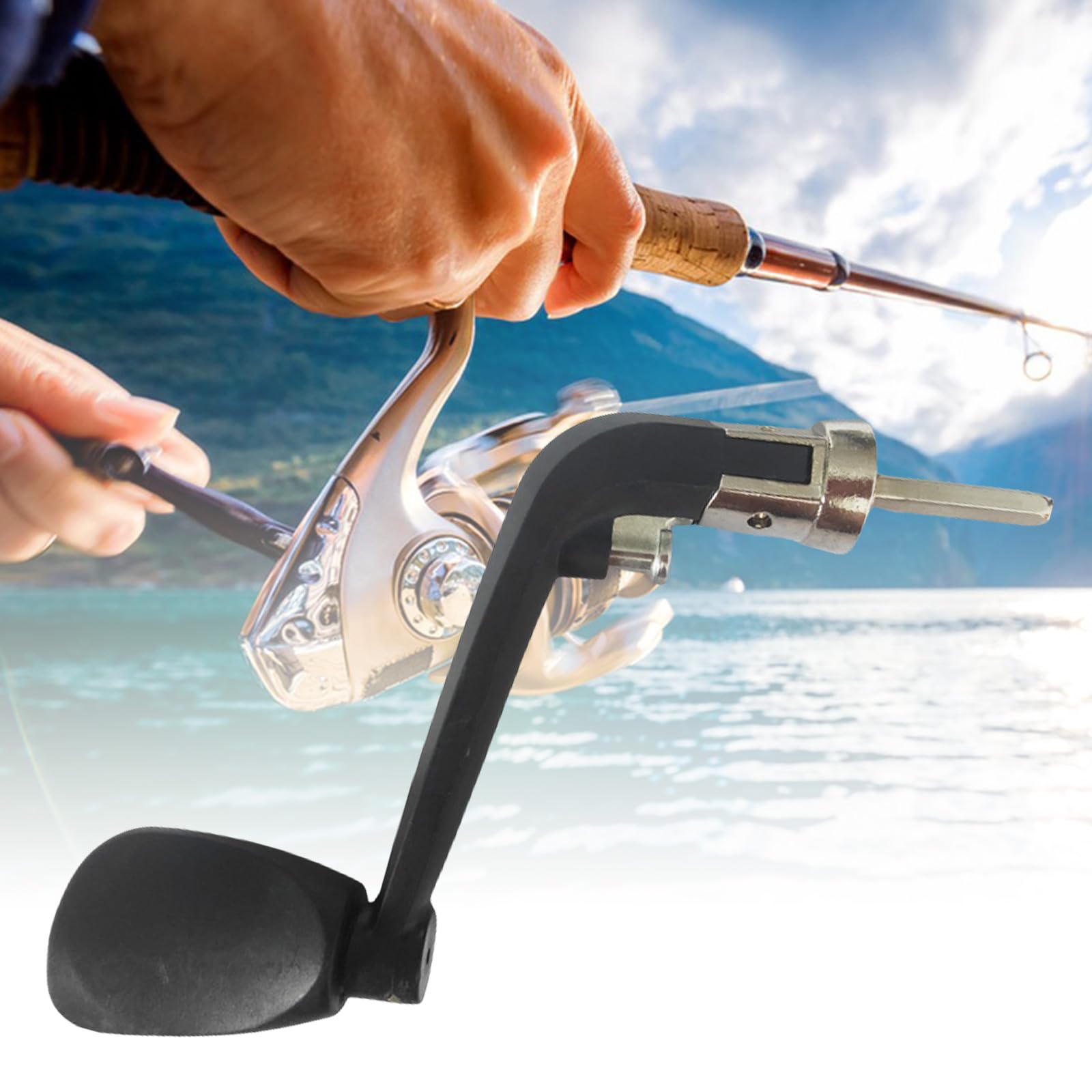 FLYXF Fishing Reel Crank Rotary Knob Handle Replacement Grip - Ambidextrous, Black, Carbon Steel, Metal - Casting Technique