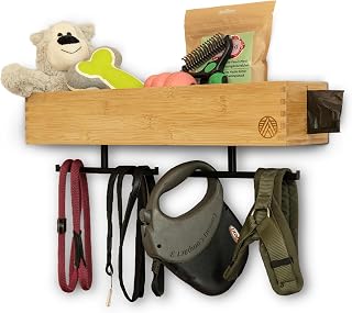 VELONT Hundegarderobe mit Ablage Personalisiert - Größe XL - Perfekter Leinenparkplatz - Bambus - Dogstation für Leinen & Zubehör - Inkl. Kotbeutelspender und Montagekit (02 XL)