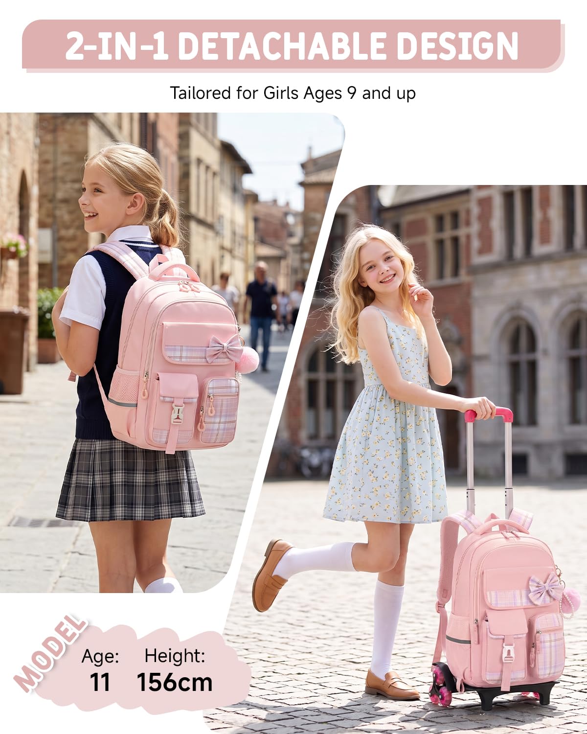 Tanou Cartable a Roulette Fille pour École Primaire et College, 24L