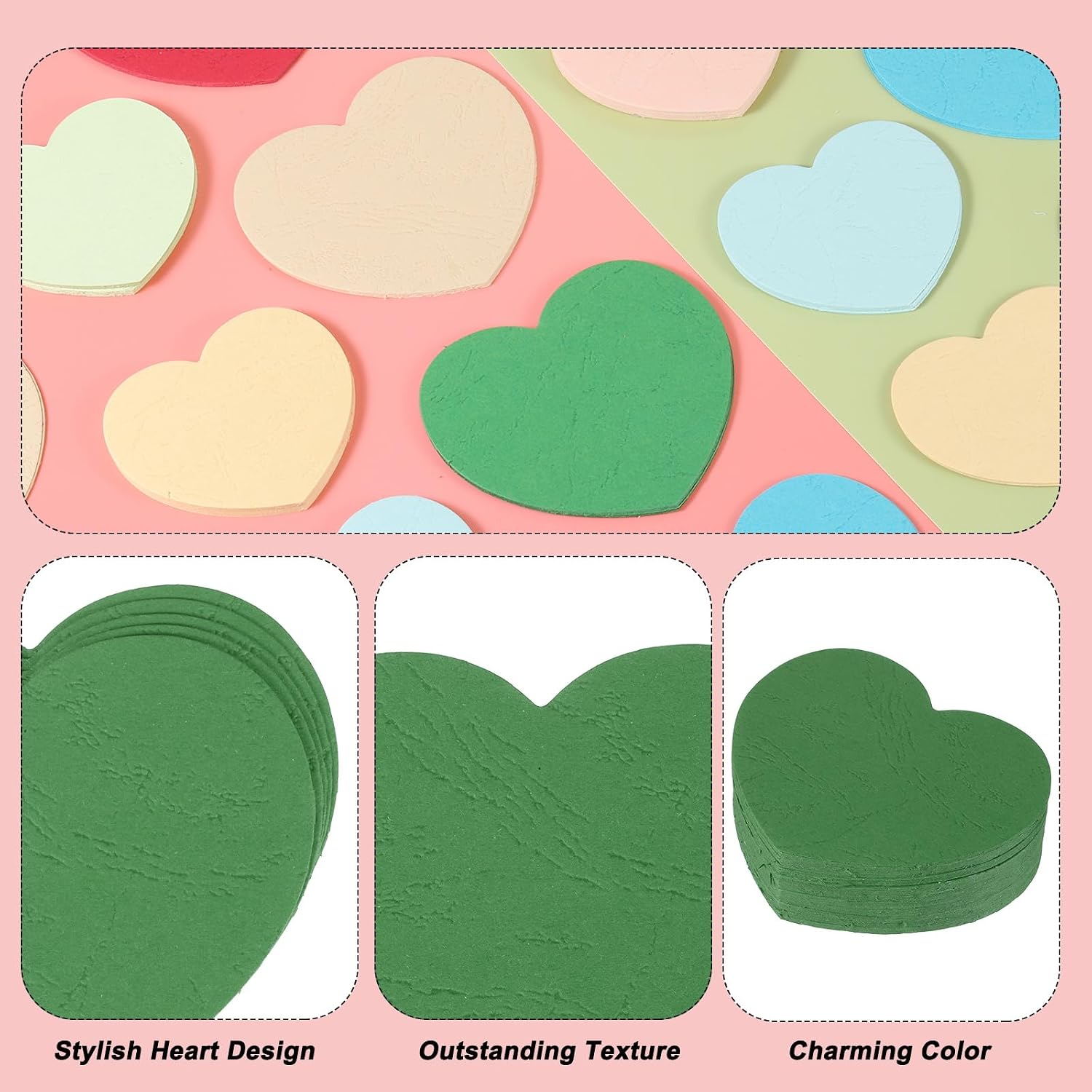 MECCANIXITY 100 Pcs Heart Cutouts, 4 x 3.2 Inch Cut-Outs Paper Heart Shaped Die Cut Paper Cards Classroom Decor for Valentine's Day, Wall Decor, Art Supplies, Bulletin Board, Green