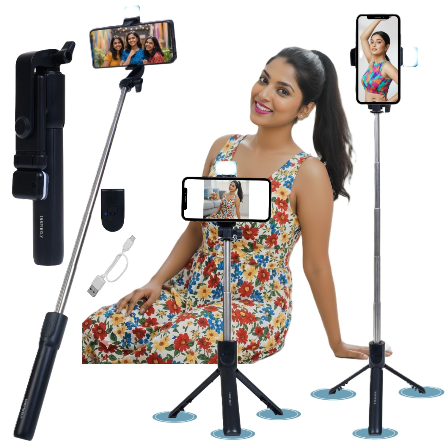 Selfie Stick Tripod with Light & Bluetooth Remote, 2025 Upgraded Silicone Rubber Base, 3-in-1 Phone Stand with Two Brightness LED Levels for Makeup, Vlogging, Video & Photography Selfie Stick Tripod with Light & Bluetooth Remote, 2025 Upgraded Silicone Rubber Base, 3-in-1 Phone Stand with Two Brightness LED Levels for Makeup, Vlogging, Video & Photography
