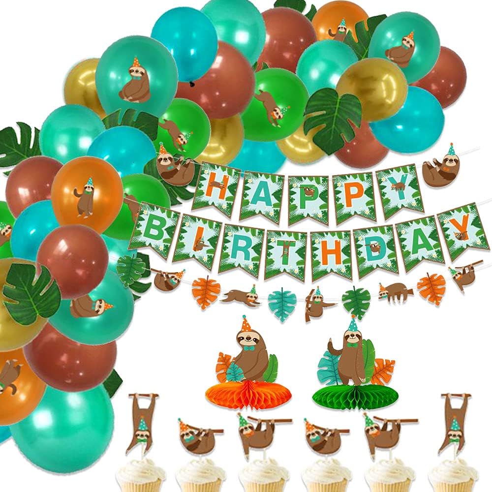 JeVenis Sloth Birthday Decoration Birthday Balloon Sloth Cake Decoration Cupcake Toppers Banner