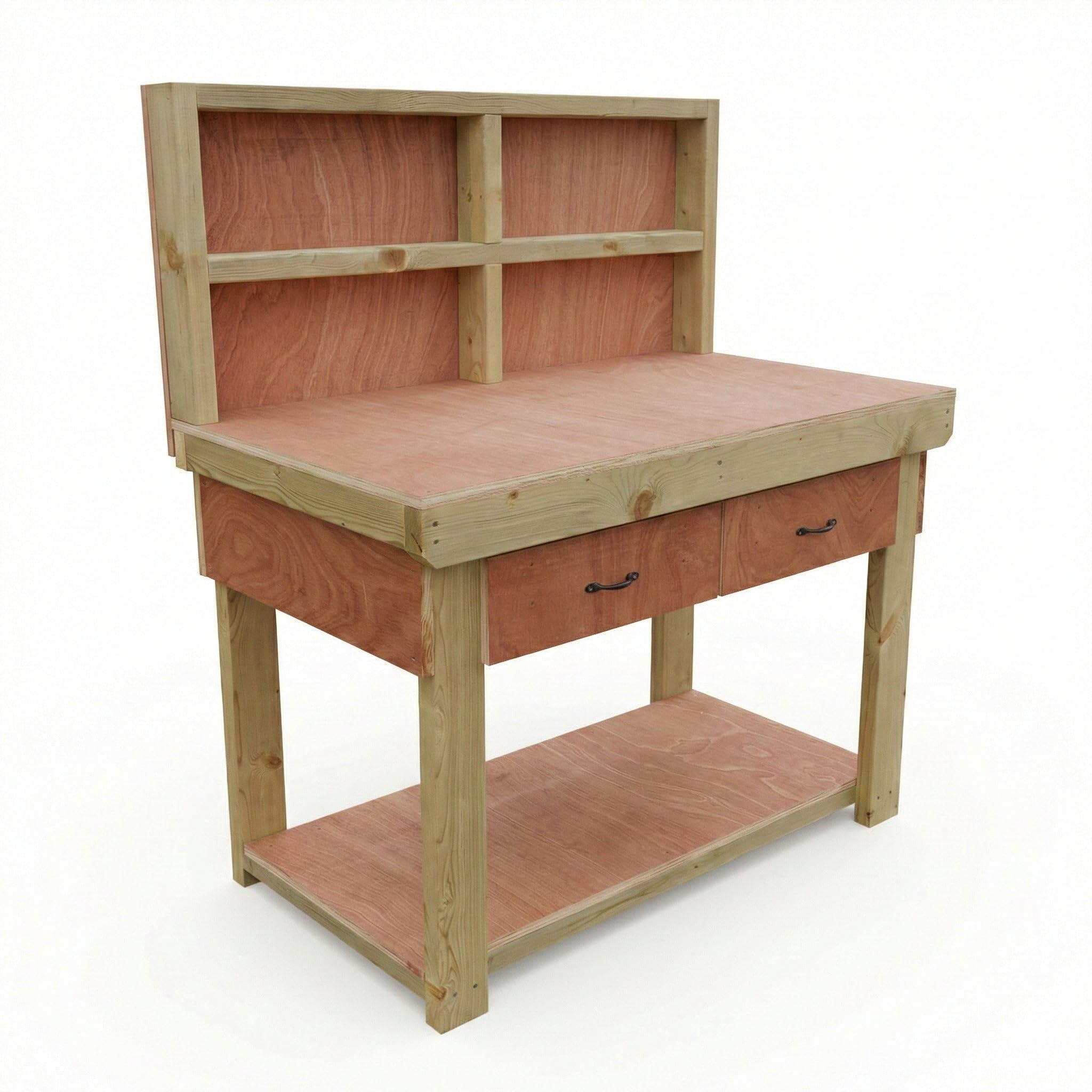 Arbor Garden Solutions Static V.1 Workbench with Back Panel & Bottom Shelf – Eucalyptus Hardwood Plywood Top (150cm / 5ft Length)