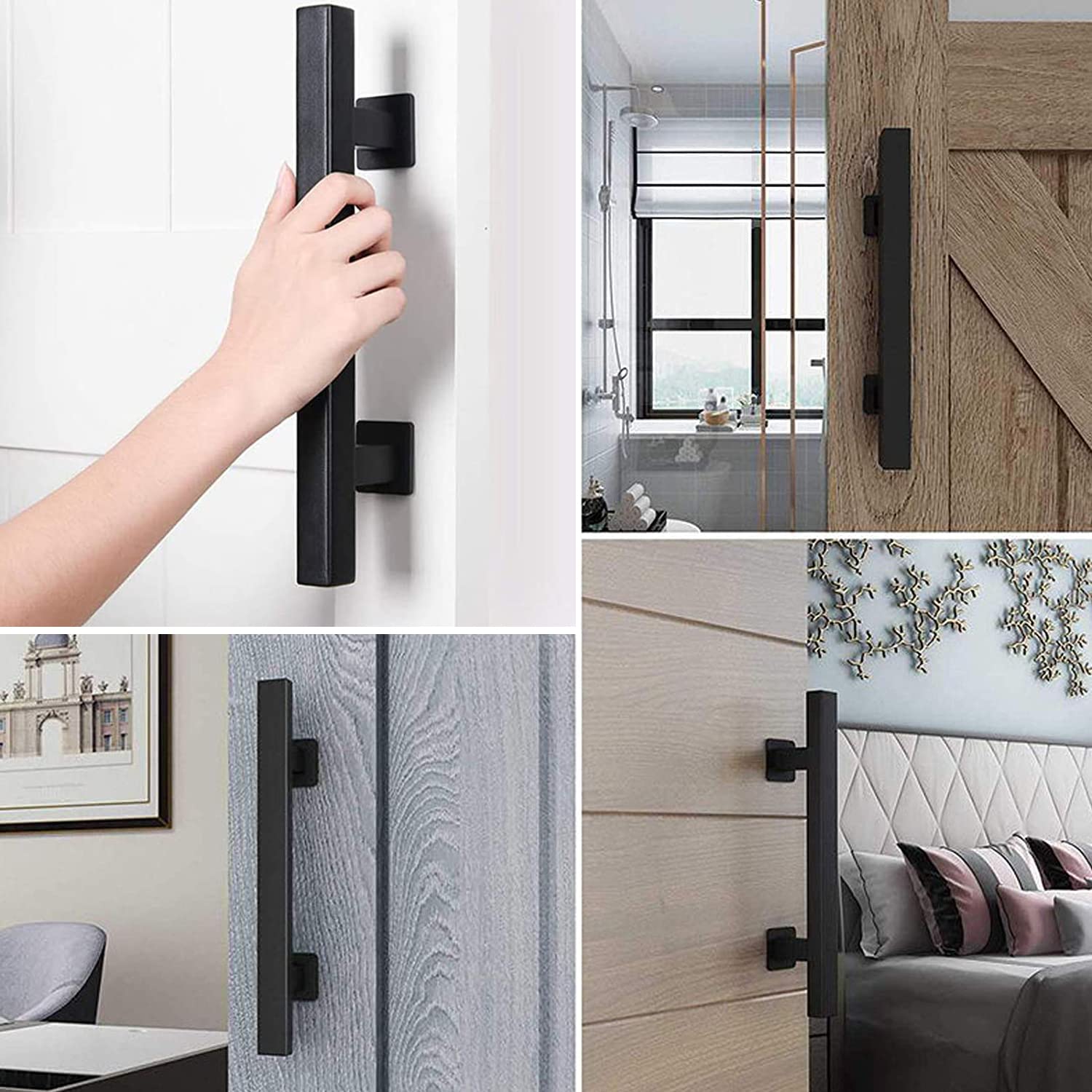 Yahpetes Sliding Barn Door Handles 12 Inch Heavy Duty Steel Gate Pull Handle Black Flush Square Base Handle Pull For Gate, Garage, Sheds (Round Tube Handle, 1 Pcs