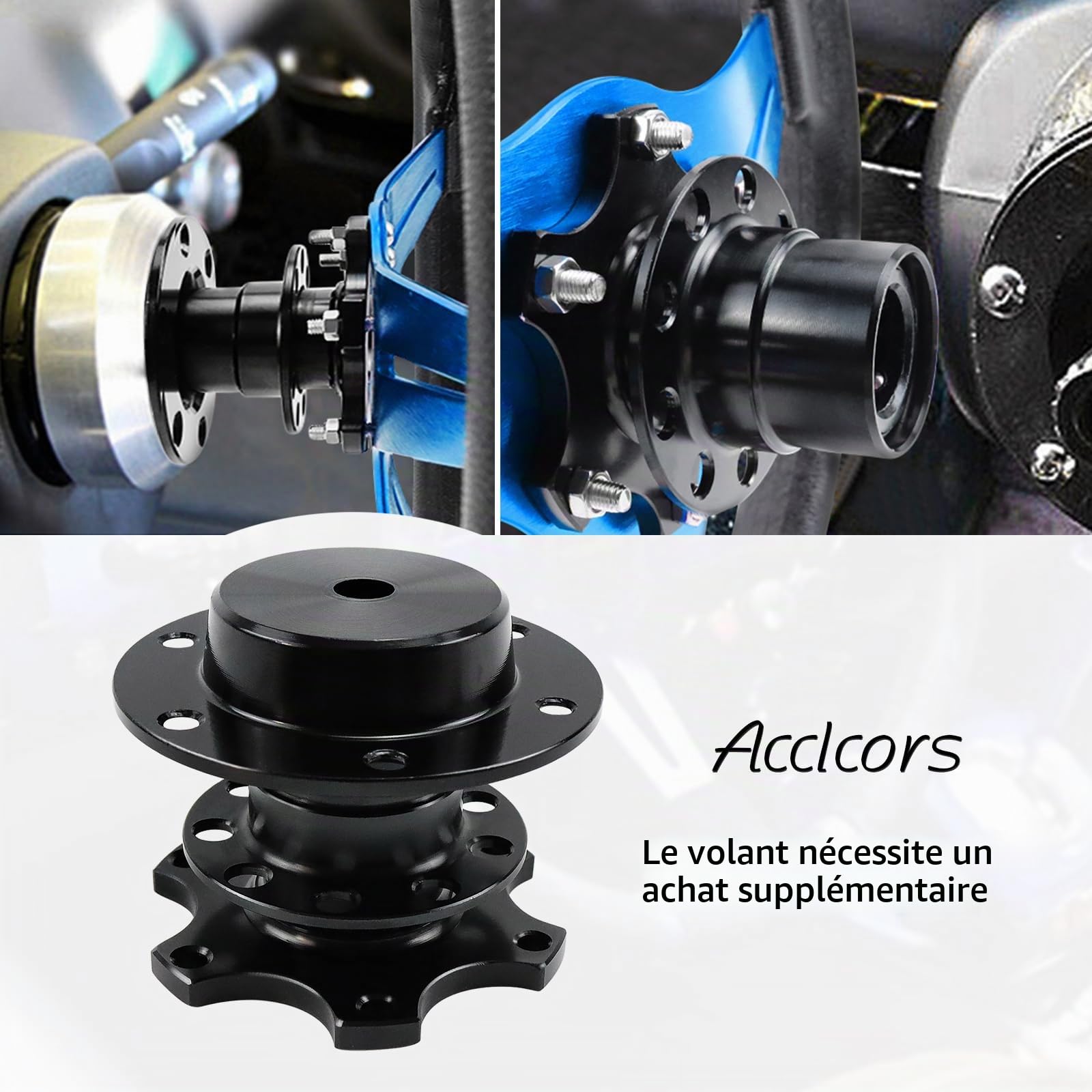 Kit Adaptateur Moyeu de Volant Universel à Libération Rapide 6 Trous pour Course/Rally/Sport Automobile (Noir)