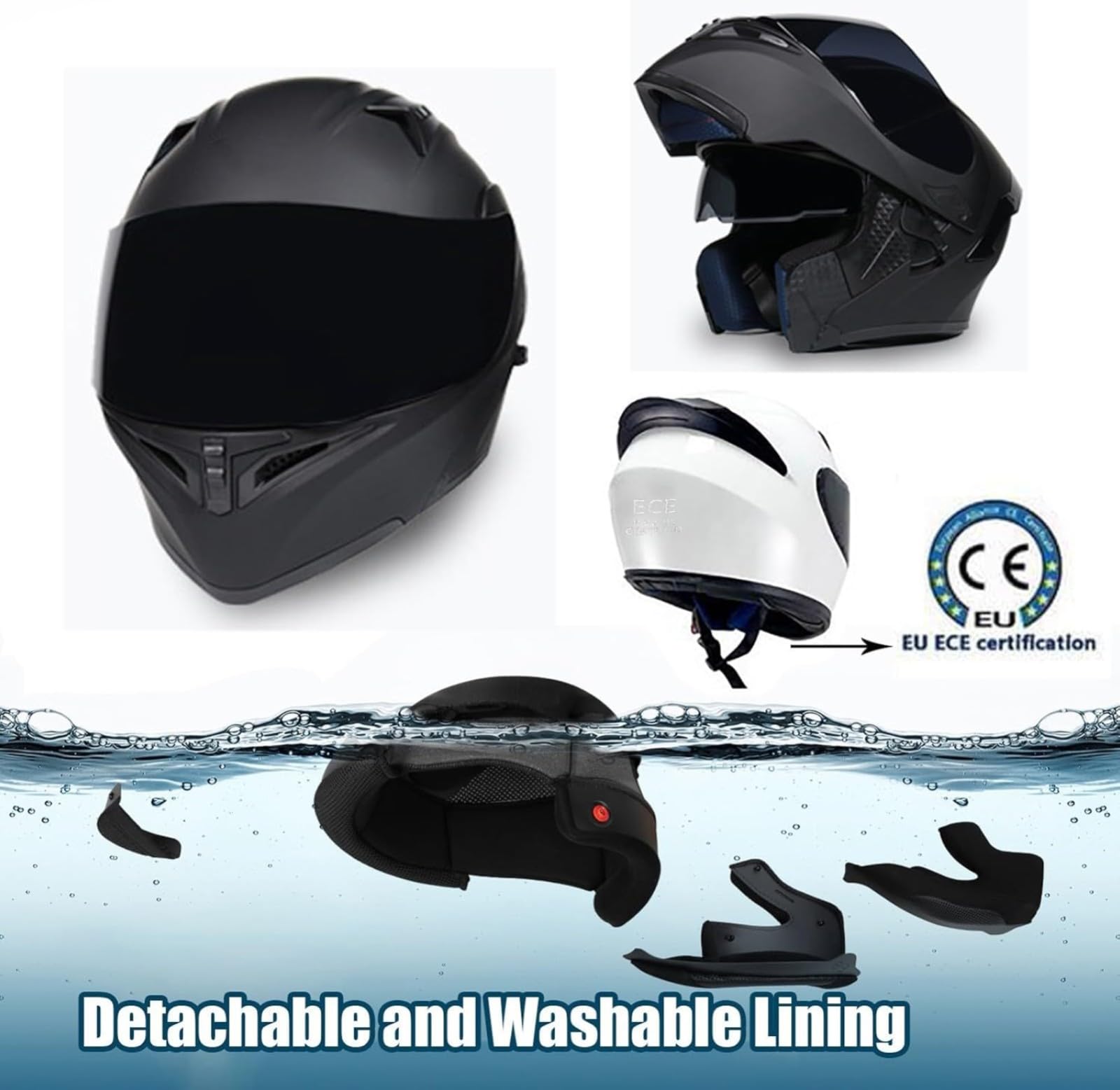 Kask motocyklowy z Bluetooth, kask składany motocyklowy, certyfikowany ECE kask modułowy z podwójnym wizjerem, z wbudowanym mikrofonem do automatycznej reakcji K, M=57~58cm