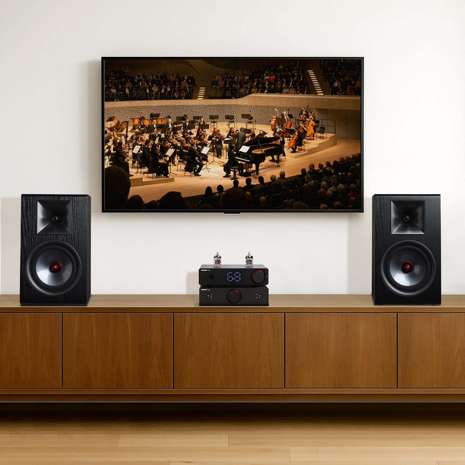 AIYIMA P600 Altavoces de Estantería Pasivos 6,5" 2 Vías, 30Hz-20kHz, 2x50W RMS,Woofer de Fibra de Carbono y Tweeter de Seda con Bocina, Diseño Inclinado 6°, HiFi para Amplificador Audio Hogar