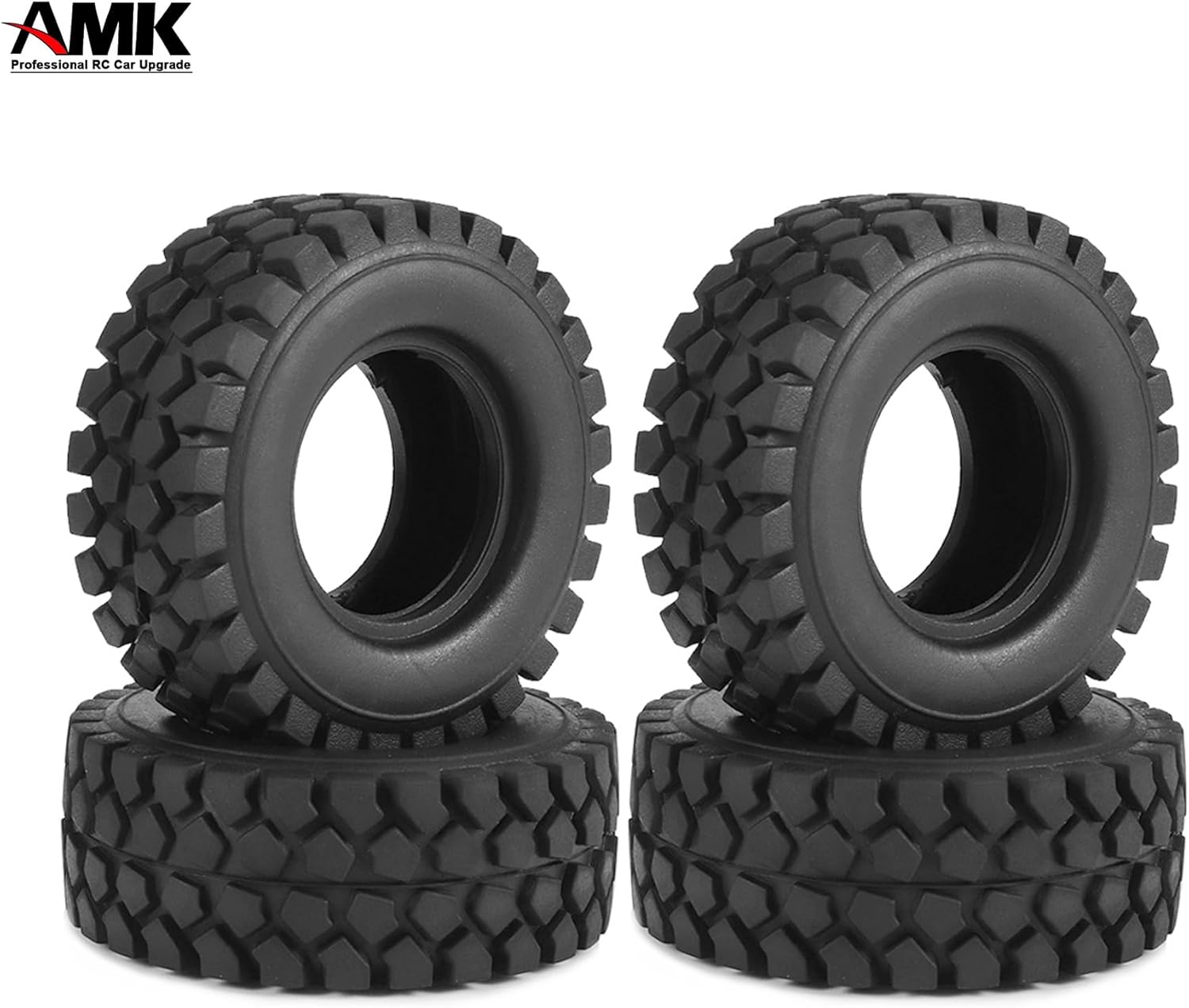 AMK SCX24 1.0 Beadlock Wheel and Tires, 25 * 50 * 20mm AT Tires, Aluminum Alloy 7mm Hex Hub 30 * 14.5mm Rim for 1/18 1/24 RC Crawler SCX24 AX24 FCX24 TRX4M Upgrades (Silver)