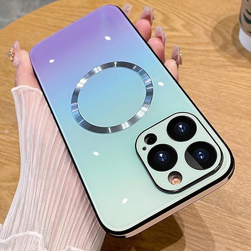 MOONCASE Funda magnética para iPhone 15 Pro Max con protector completo de lente de cámara compatible con MagSafe Cubierta trasera de vidrio