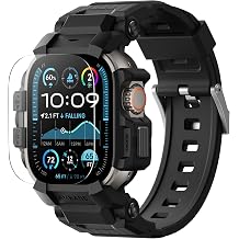 amBand Rugged Case with Band Compatible with Apple Watch Ultra 3/2/1 49mm for Men, Shockproof Protective Case with 9H Screen Protector, Sport Band & Bumper Cover, Black