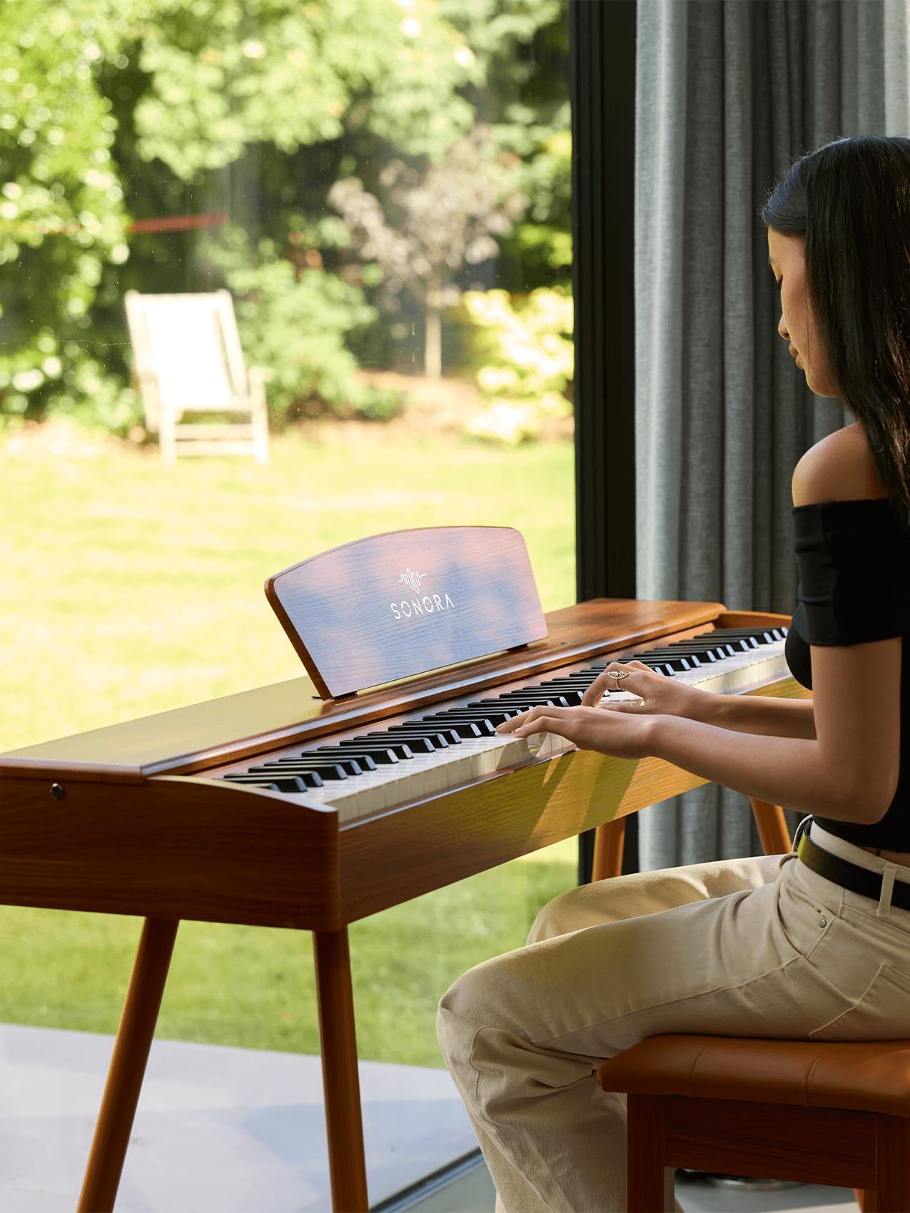 Sonora 1 E-Piano, 88 Gewichtetes Tasten, Home Piano mit Ständer, Dreifachpedal, Notenständer, USB MIDI und Kopfhöreranschluss, ohne Bank, Braun