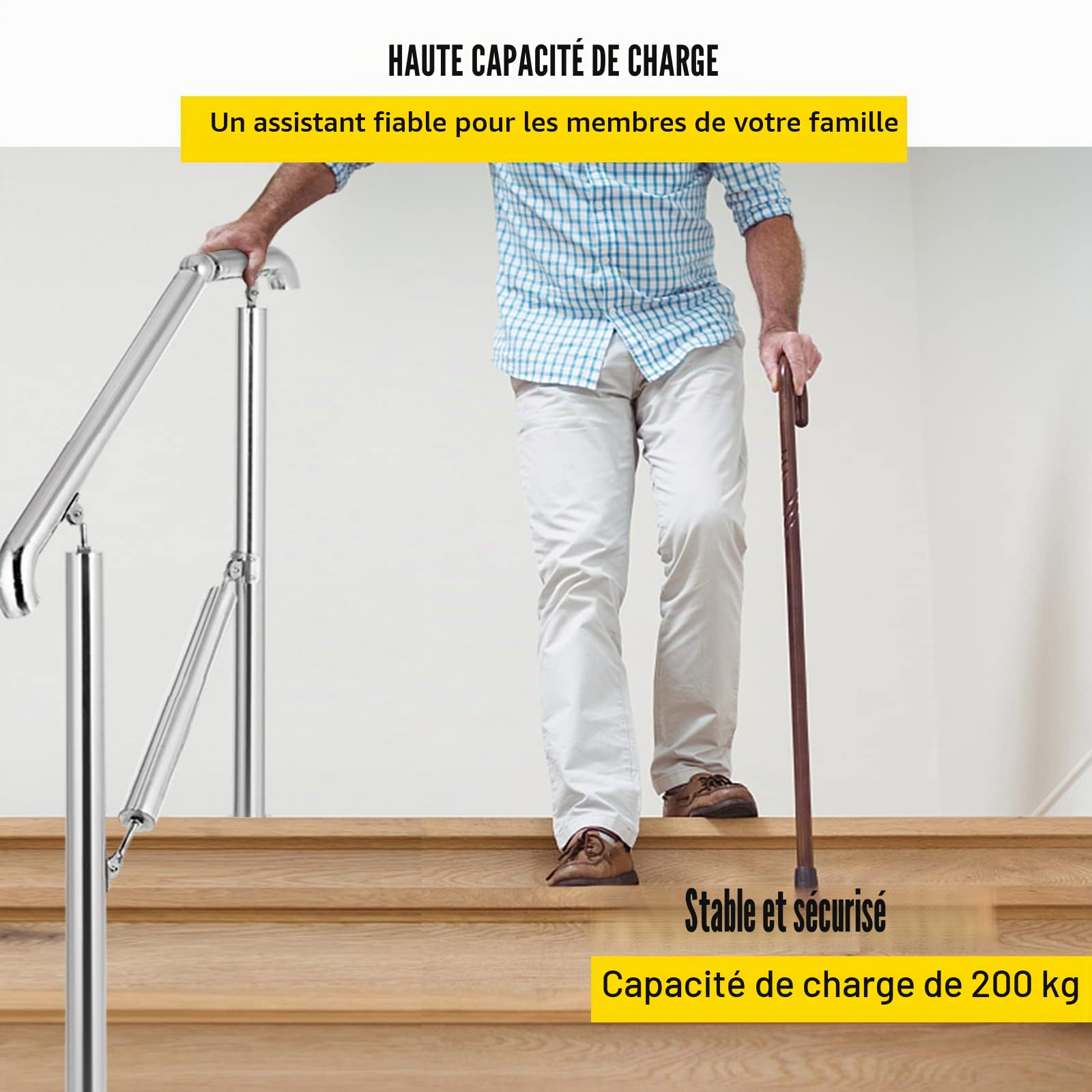 Happybuy Rampe de transition à 3 marches en acier inoxydable pour surface plane et 1 à 3 marches réglables pour escalier intérieur ou extérieur Capacité 100 kg Avec kit d'installation