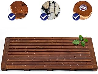 Teak Shower Mat, 32 x 18 inch Wood Bath Mat for Inside Shower, Wooden Sh...