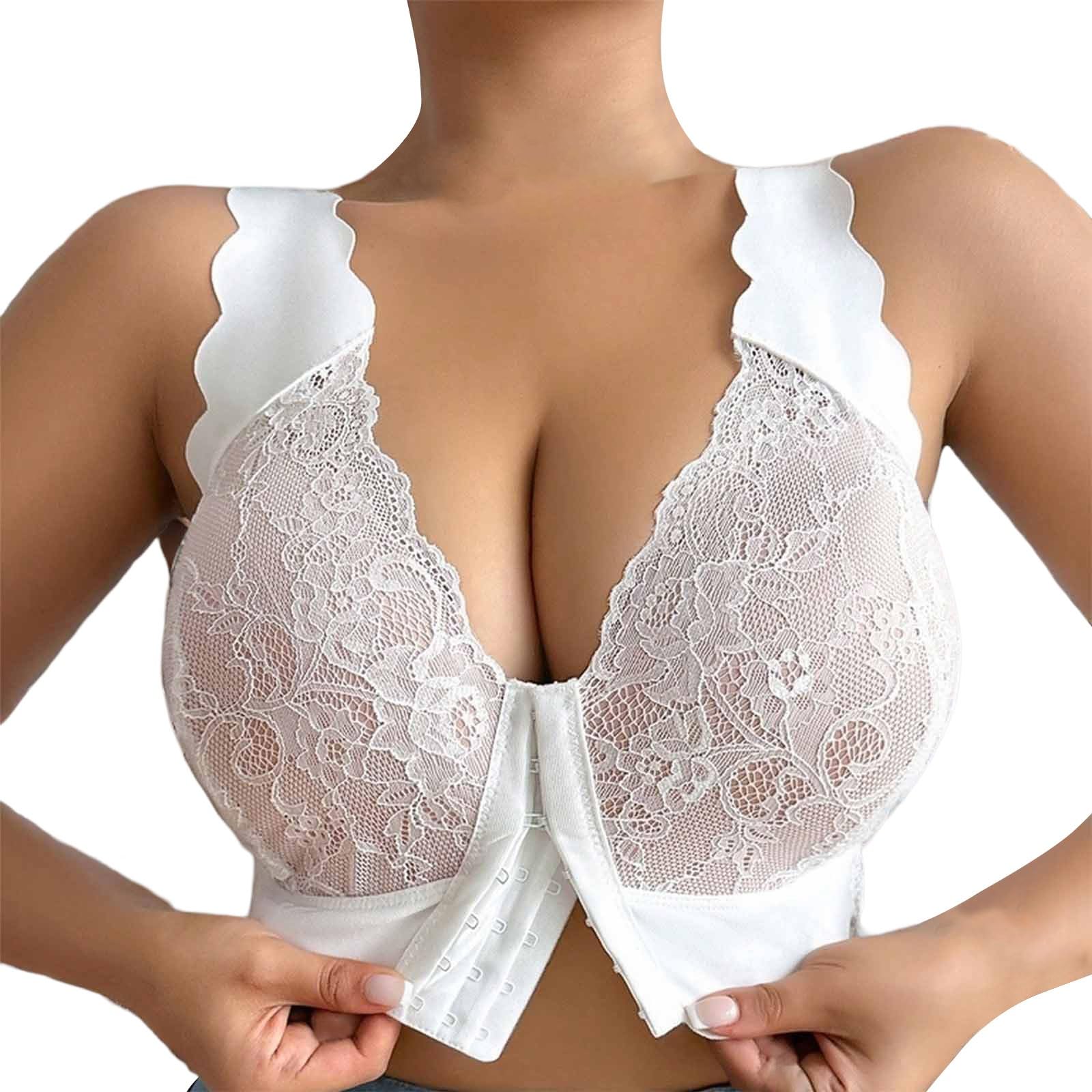 Soutien-gorge dentelle fermeture devant sans armatures blanc 44E - 8