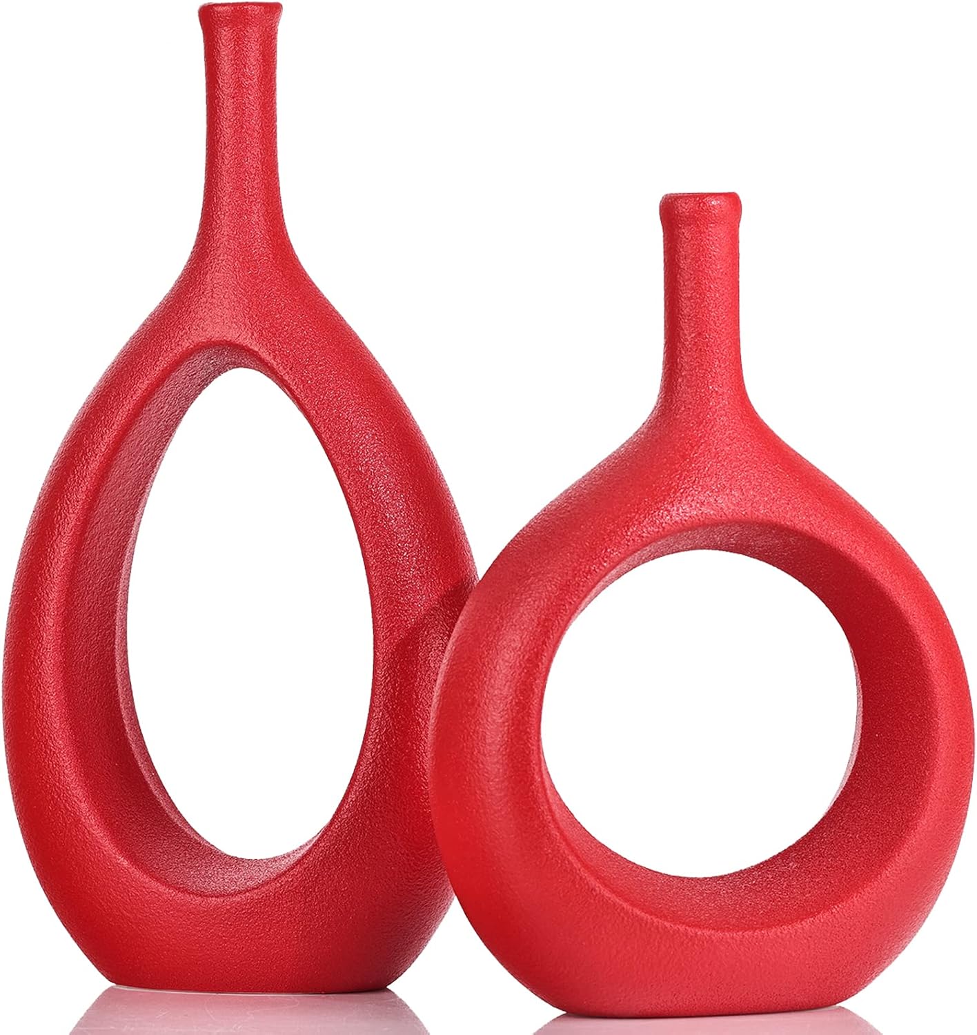 Brushed Gold Ceramic Vase Set 2,Modern Hollow Circle with Hole Flower Vase for Home Decor,for Table Centerpieces,Farmhouse,Fire Place,Living Room,Bedroom,Office,Bookshelf,Rustic Decor