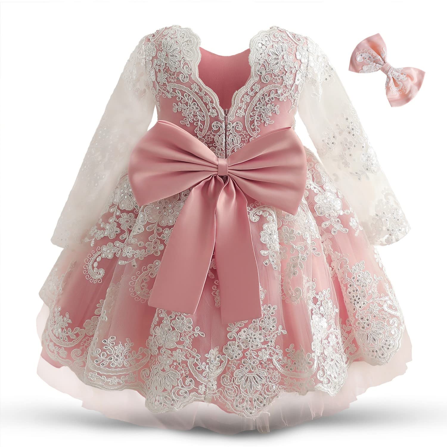 NNJXD Vestido de Novia de Princesa de Flores con Bordado de Encaje niñas