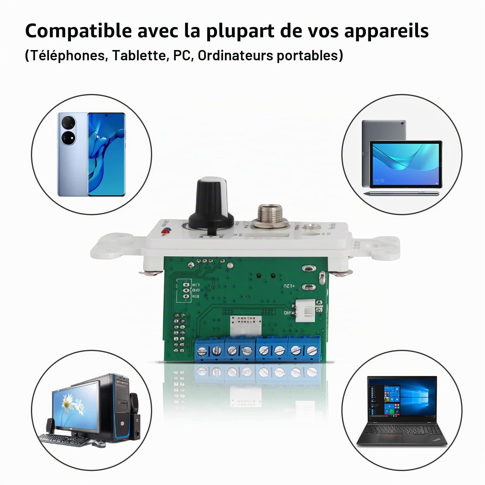 Herdio Bluetooth Wall Amplifier 4 Channels Volume Control Wall Plate USB/MIC/AUX(3.5mm) Inputs Connect 4 Speakers with 12V 3A Power Supply,HWA-16BT-4CH