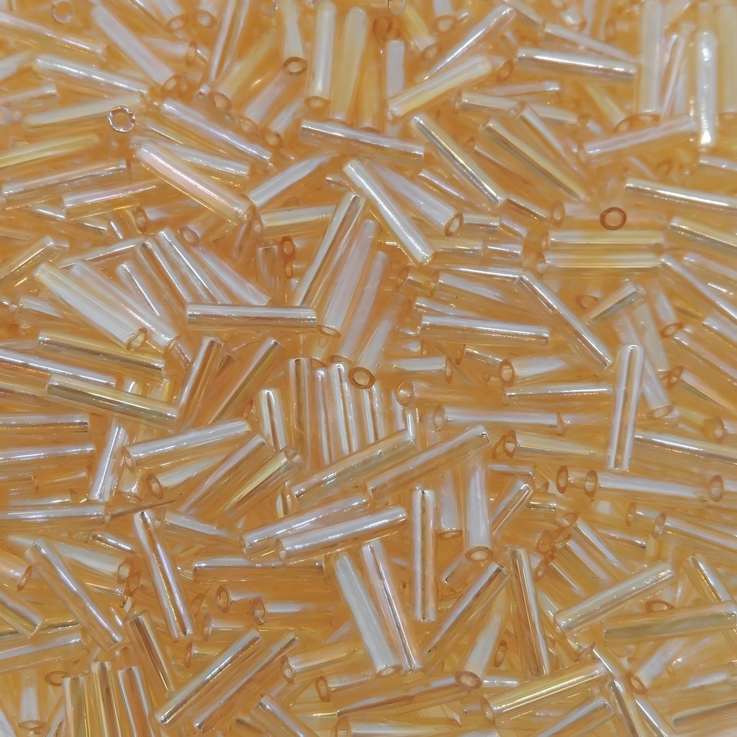 Slender Bugle Beads, Miyuki, 1.3mm x 6mm, 13 Gram Tube, Light Topaz AB