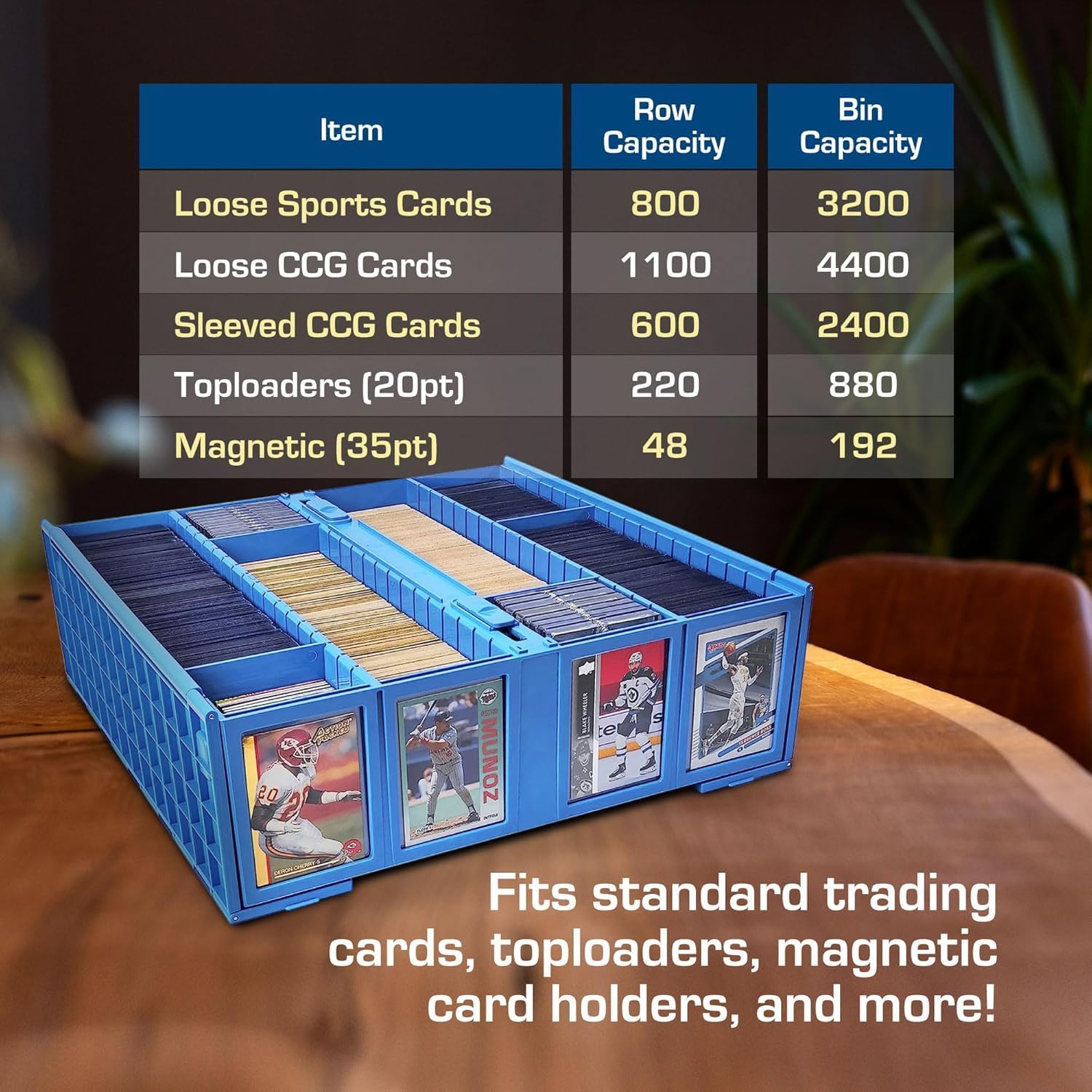 BCW Collectible Card Bin (4-Pack, Blue) | Holds 3200 Cards Each | Includes 4 Dividers Per Bin | Storage for Pokémon, MTG & Sports Cards