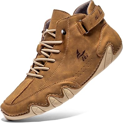 Mens Casual Ltalian Handmade High Top high boots Leather Outdoor Walking Sneakers Slip-on Lightweight Non-Slip Waterproof Driving Chukka Boots