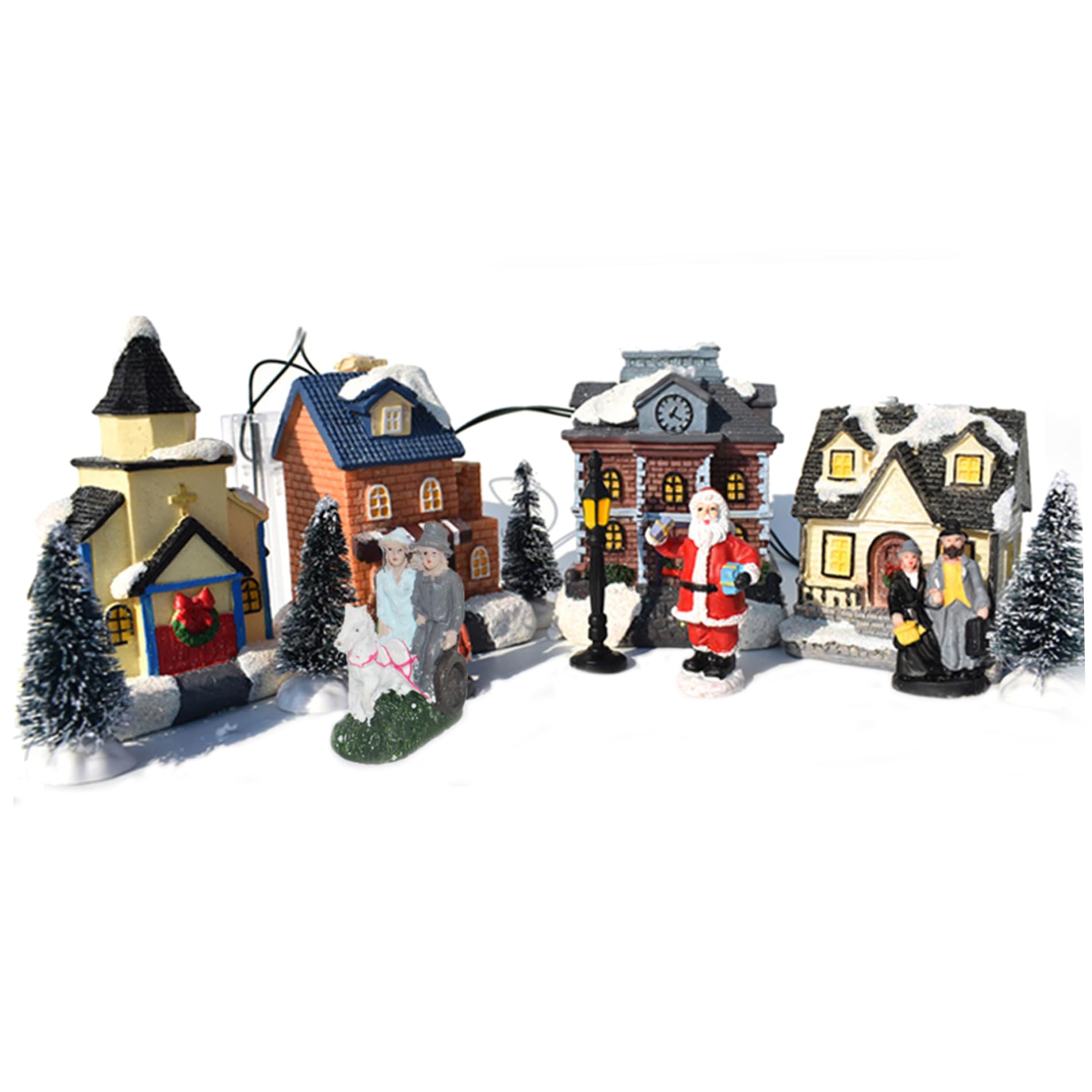 Village de Noël en résine sans batterie pour décoration stable de table