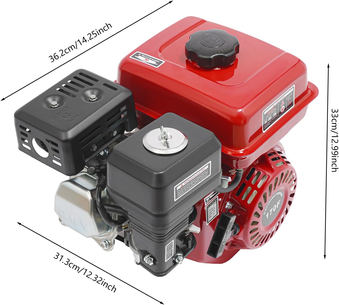 4 Stroke Gasoline Engine, 210cc 7.5hp Single-Cylinder Gasoline Engine Gas Powered Engine Motor Air-Cooled System for Brush Cutter, Agricultural and Industria Equipment 3600RPM