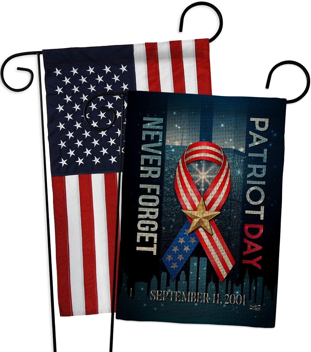 911 Never Forget Garden Flags Pack Americana Patriot Day World Planet Peace Environment Awareness United State American USA Vintage Applique Small Gift Yard House Banner 13 X 18.5