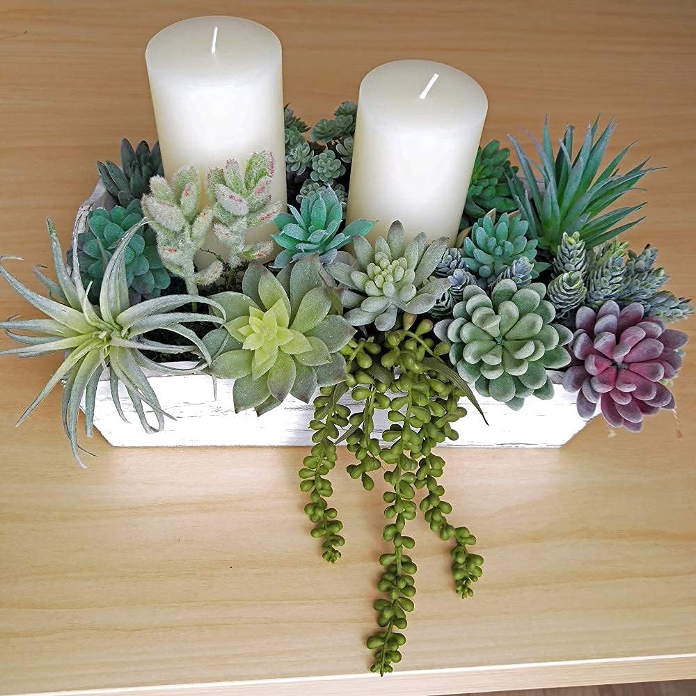 14 Pcs Assorted Artificial Succulents Plants Unpotted Green Hops String of Pearls Echeveria Air Plant Picks Fake Succulents Bulk for Succulent Garden Arrangement Centerpiece Indoor Outdoor Home Decor