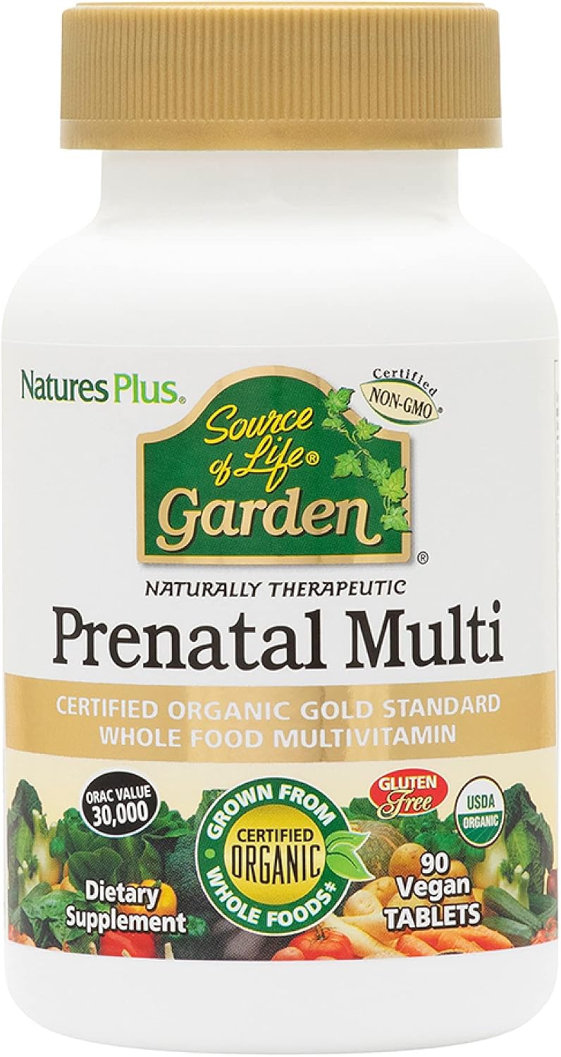 NaturesPlus Source of Life Garden Certified Organic Prenatal Multivitamin - 90 Vegan Tablets - Supports Reproductive Health & Pregnancy - Folic Acid - Non-GMO, Vegetarian, Gluten-Free - 30 Servings