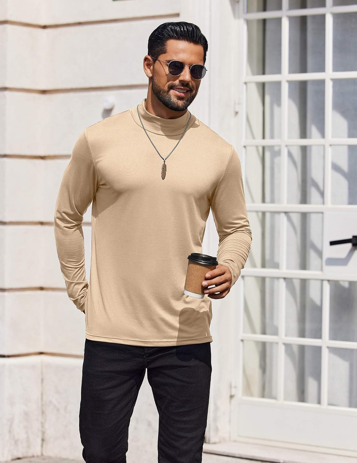 COOFANDY Mens Mock Turtleneck T-Shirts Long Sleeve Solid Color Tees Shirts Basic Casual Slim Fit Pullover T Shirts - Image 2