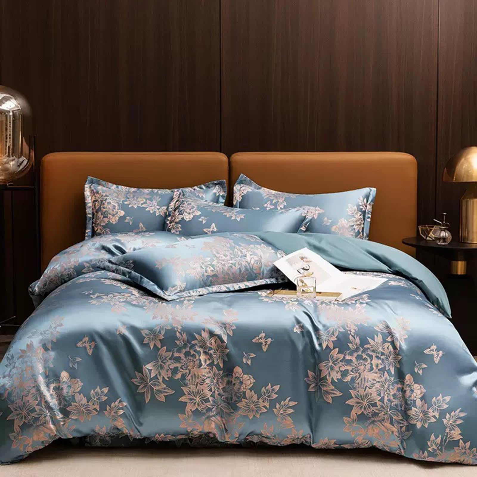E-yimeng Single Duvet Cover Sets Silk Satin Bedding Sets Premium Brushed Microfiber Comforter Cover with 1 Pillowcase Zipper Luxury Soft Bedding Collections 135x200 cm Light Blue