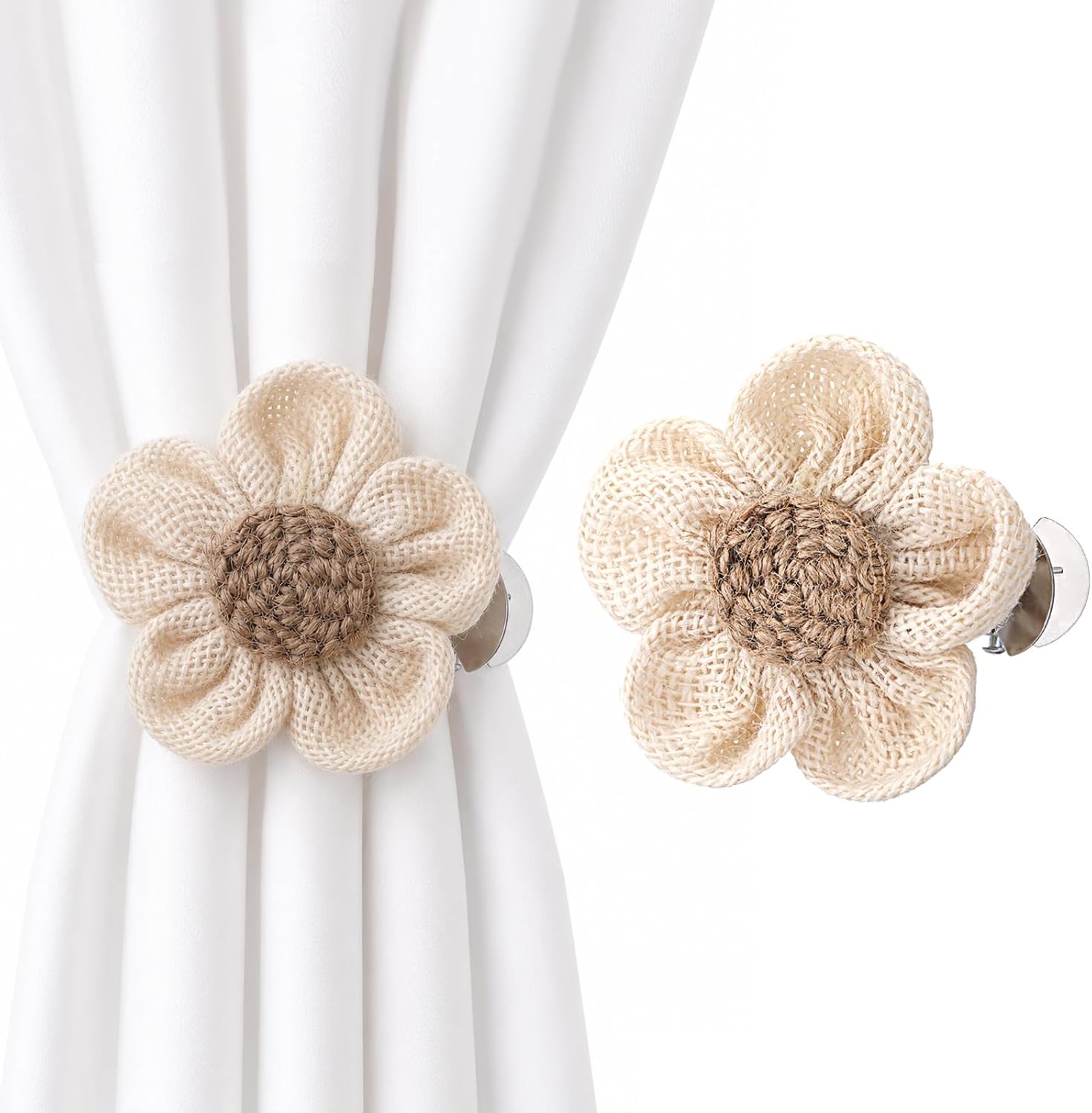 2 Pack Curtain Tiebacks Clips with Natural Flower for Window Drapes