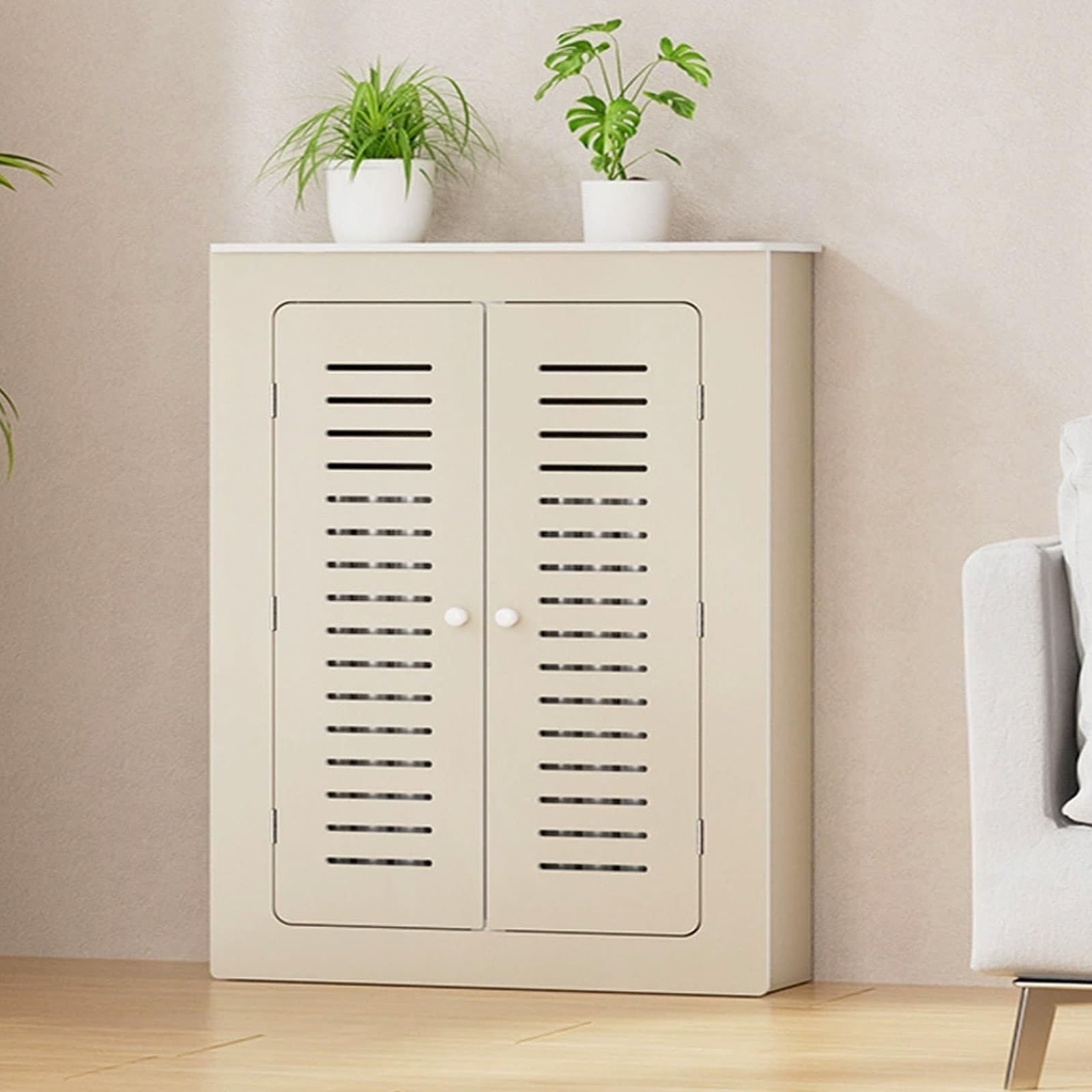 Cache-radiateur avec plateforme de rangement en bois MDF blanc pour salon