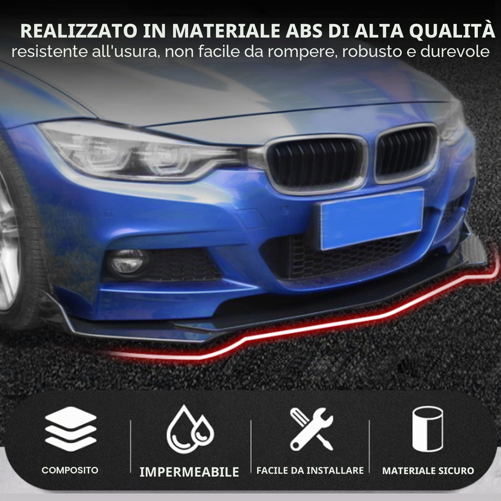5 Pz Diffusore Paraurti Anteriore, KIMISS Paraurti Anteriore Labbro Body Kit Lip Splitter Spoiler Diffusore Canard Protezione Crash Antigraffio Universale per Auto