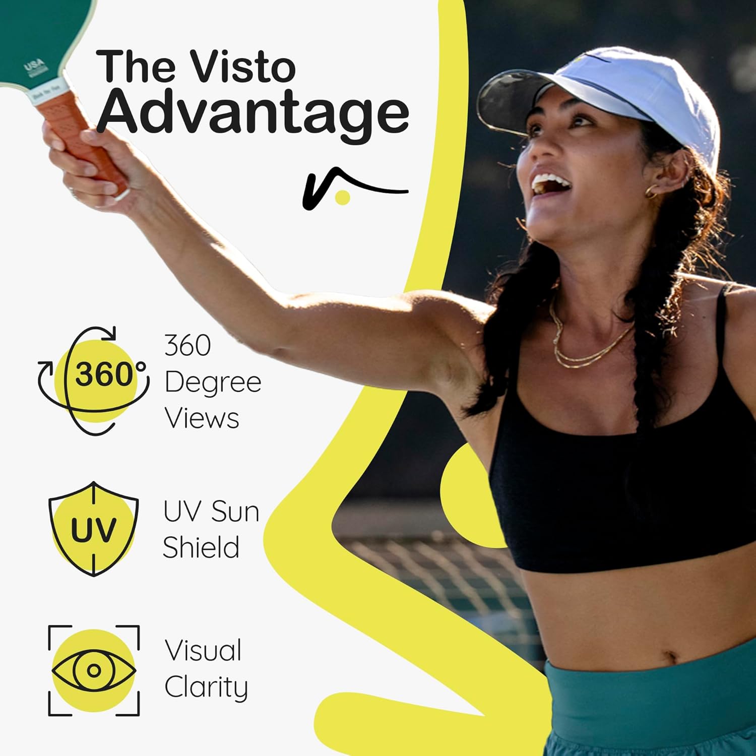 VISTO Unstructured Sports Hat with See-Through Brim – No-Glare UV Protection – 100% Chino Cotton – Adjustable Velcro Strap