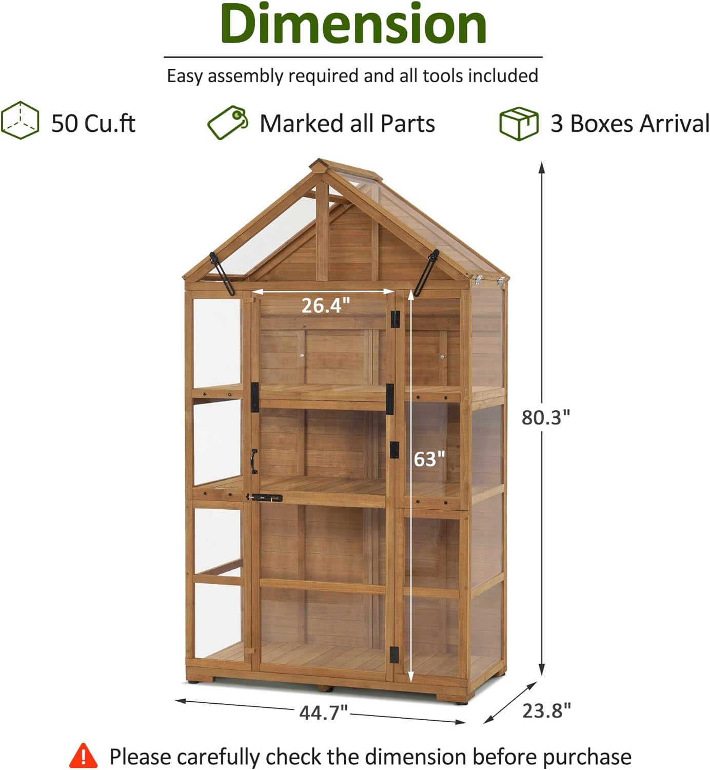 MCombo Wooden Greenhouse Outdoor with Openable Roof Vent and Adjustable Shelves, 0826 (Natural)