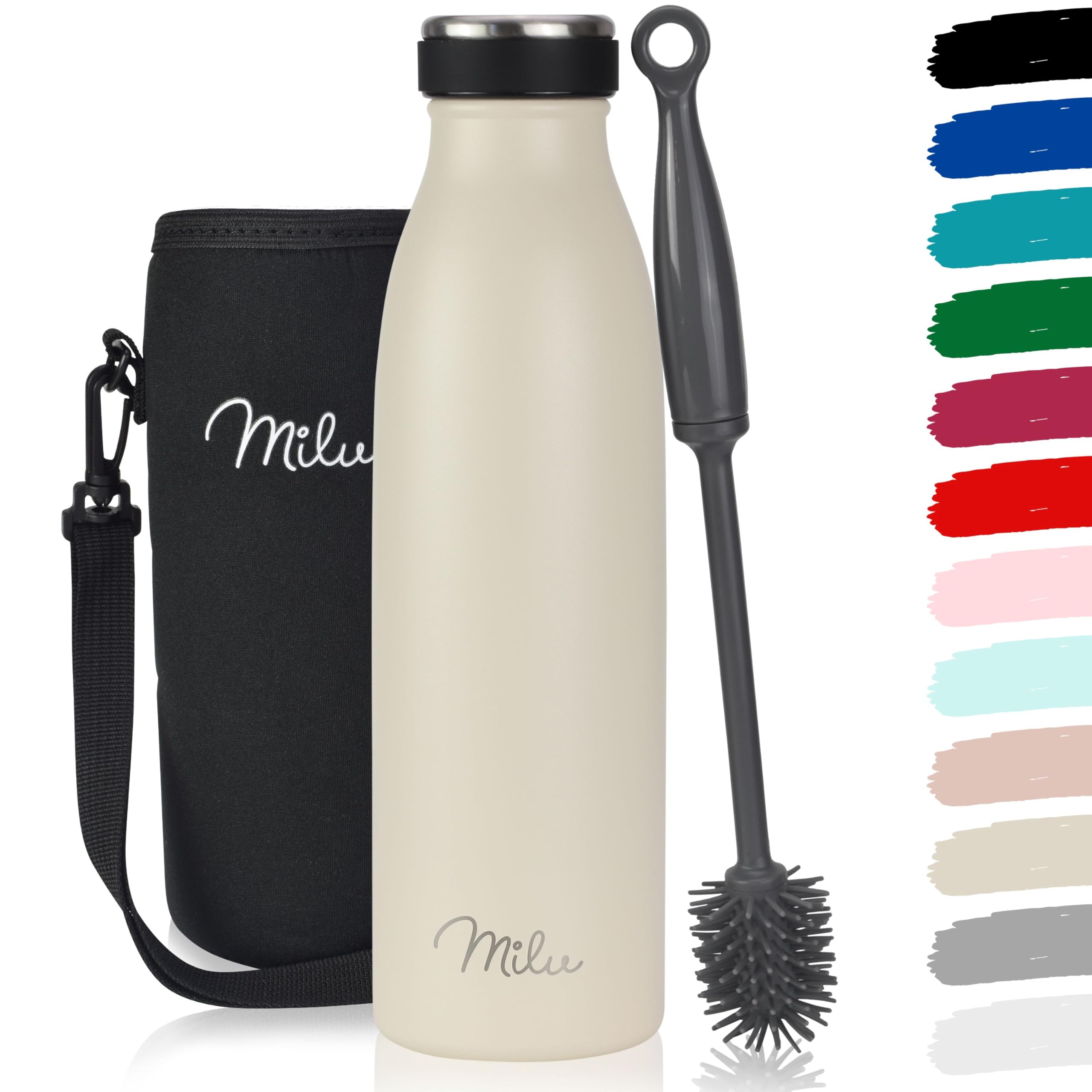 Milu Stainless Steel Drinking Bottle 500 ml - Insulated Thermo Flask for Water - Leak Proof, Insulated and Double Walled, Carbonated (Buttercream, 500ml)