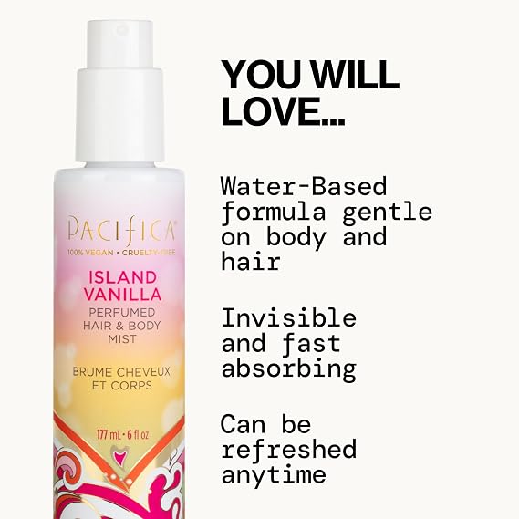Pacifica Island Vanilla Spray Perfume & Hair and Body Mist Set Tahitian Vanilla Clean Fragrance Duo, Essential Oil Blend, Alcohol-Free Hair/Body Mist Clean Beauty 100% Vegan & Cruelty-Free