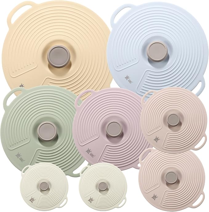 GUANCI Silicone Lids for Bowl 8 Pack, Microwave Splatter Cover with 6 Sizes Reusable Heat Resistant Lids Fits Cups, Bowls, Plates, Pots, Pans, Skillets, Stove Top, Oven, Fridge Dishwasher Safe