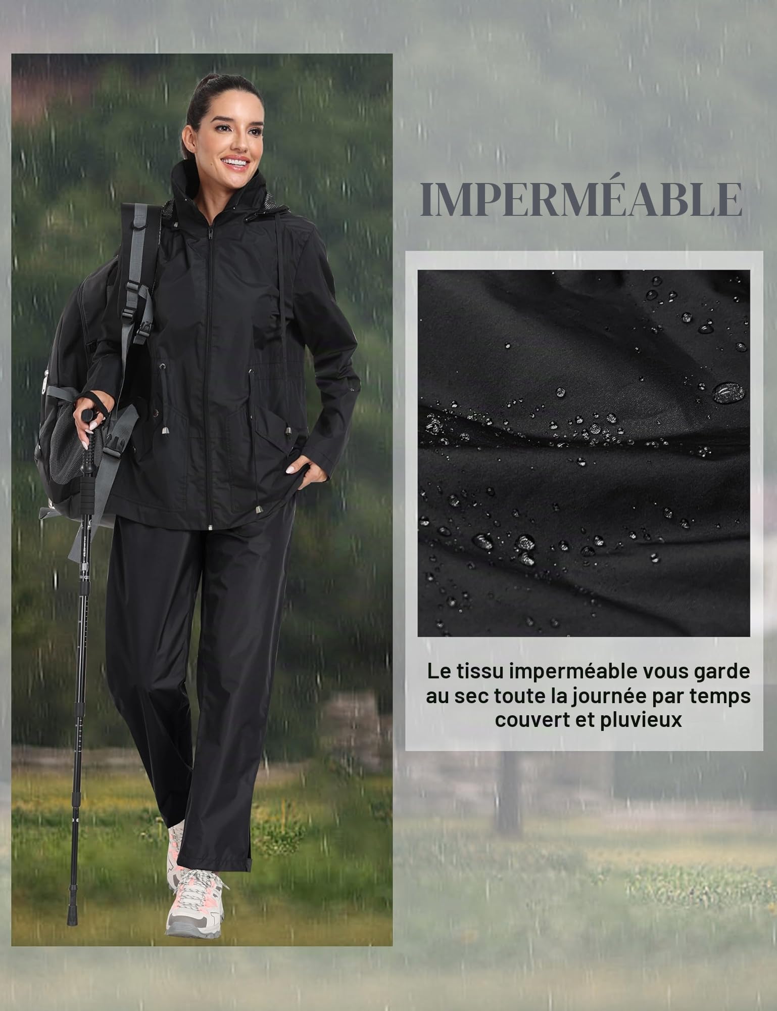 MoFiz Pantalon Imperméable Femme Surpantalon Pantalon de Randonnée Léger Pliable Pantalon de Pluie pour Cyclisme Trekking Extérieur Marche Pêche