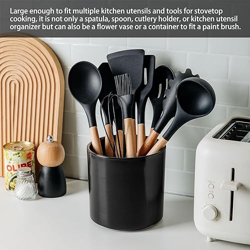 Miniatura 3 de KITCHENLESTAR Soporte para utensilios de cocina grande de 6 pulgadas, organizador de utensilios de cocina de cerámica blanca con parte inferior de