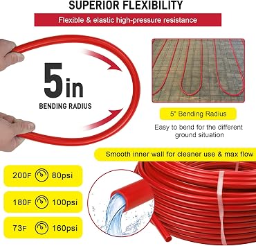 PEX Pipe 1/2 Inch 300ft 1 Rolls PEX Tubing EVOH PEX-B Pipe Oxygen Barrier Durable Leakage-Proof Flexible for Residential Water Lines in Homes PEX Radiant Heat Tubing(Red)
