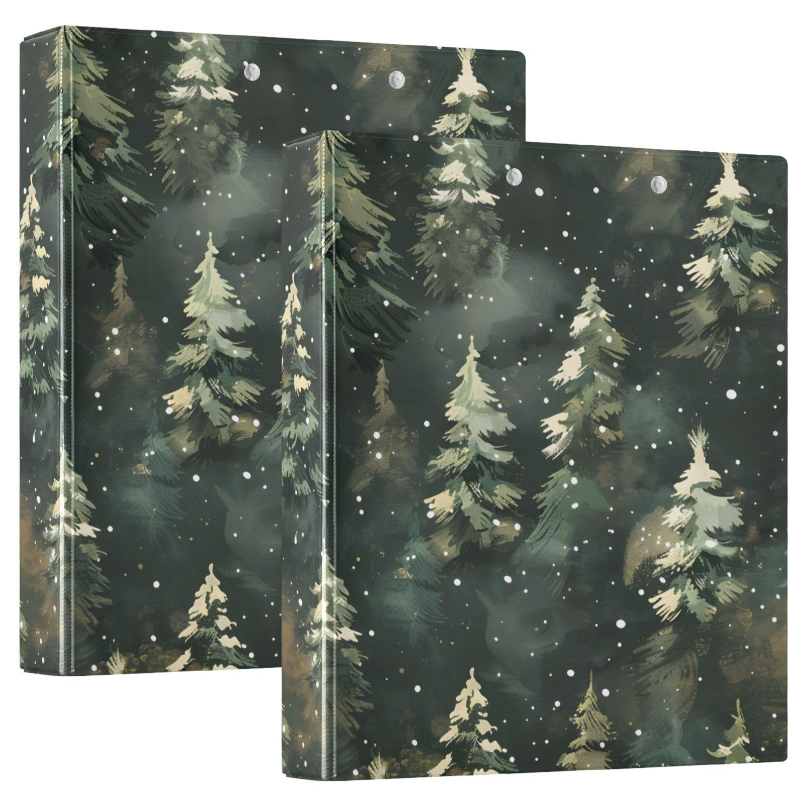 Winter Green Christmas Tree 3 Ring Binder with 2 Interior Pockets 1.5 inch Binders 3 Ring Heavy Duty Fit 8.5" x 11" Letter Size for Office School, 2 Pack