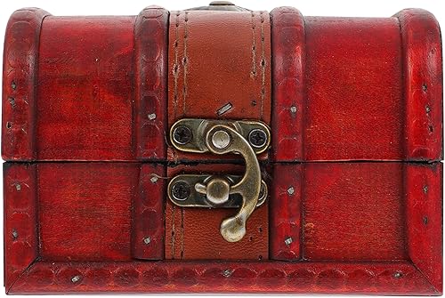 LIFKOME Cofre de madera vintage, caja de madera decorativa de imitación de tesoro con cerradura de metal pequeña, caja de tesoro antiguo