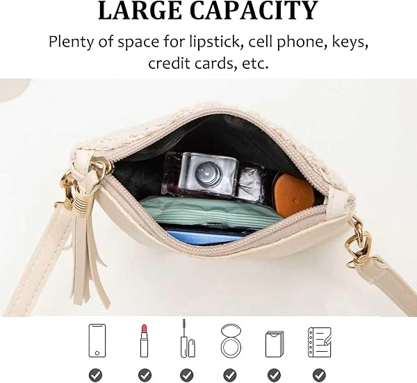 BSITSSS Sac a Main Femme Fleurs Ajourées, Blanc Cuir Sac à Bandoulière avec Germeture à Glissière, Sac Besace Pochette avec Réglables Bandoulière pour Telephone Portable Women Girl | sac a main femme - 5