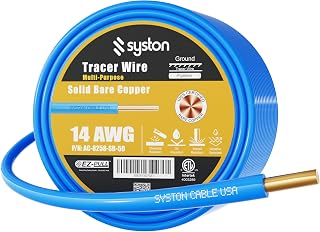 14 AWG Tracer Wire 600V 100% Solid Copper Conductor Direct Burial Underground, Blue Tracer Wire for Locating Underground Pipes and Lines Water Sewer Pipe Fiber Optic Gas Electrical Wire, 250 FT