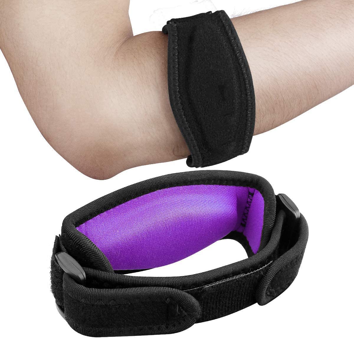 Elbow Support Strap, Adjustable Elbow Brace with Compression Pad Tennis Golfer's Elbow Pain Relief Weather Resistance for Tennis Elbow, Golfers Elbow, Pain Relief, Men, Women Purple 2 Pack